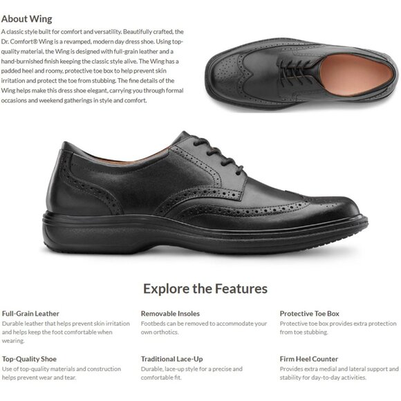 Dr. Comfort Wing 8329 Brown Leather Wingtip Derby Mens 9M Diabetic Dress Shoes main image 7